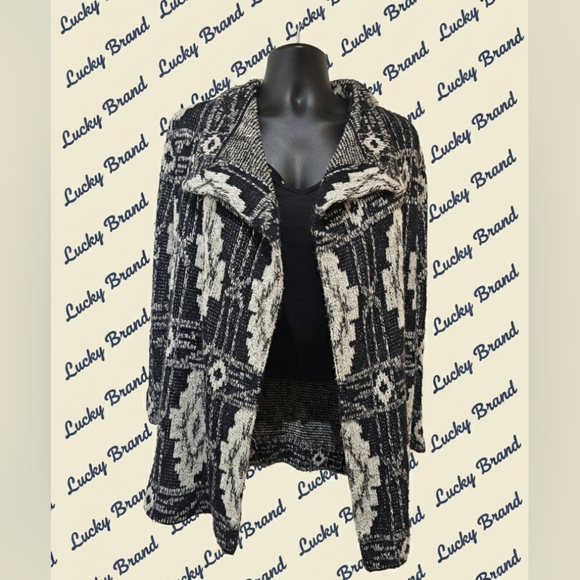 Lucky Brand Sweaters - Lucky Brand Sweater Jacket with a black and silver/grey pattern.